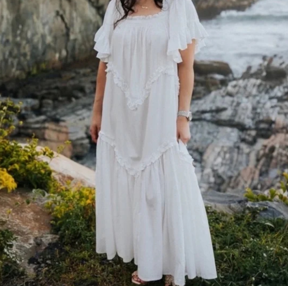 Free People White Ruffled Maxi Dress